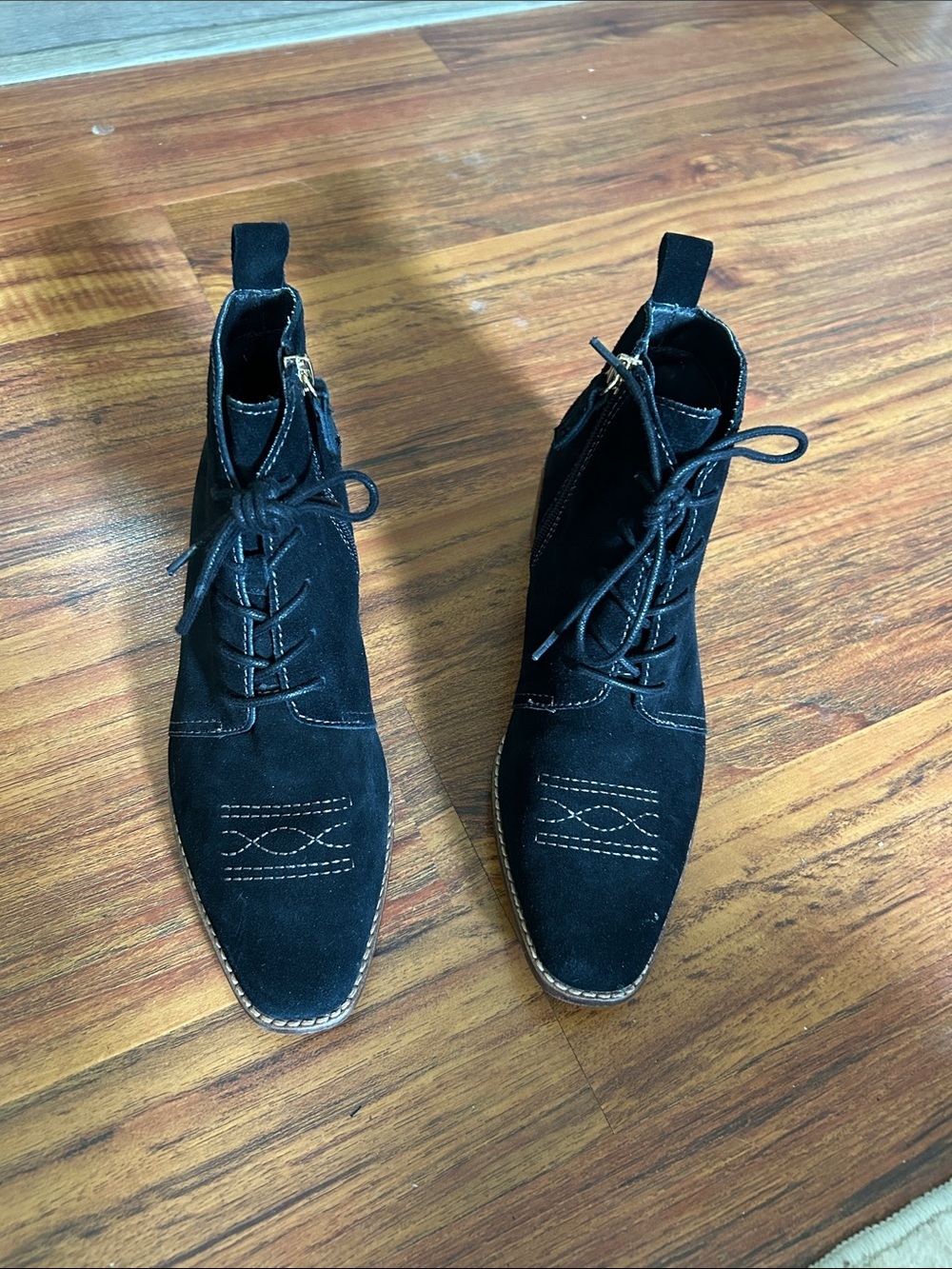 Kelsi Dagger Brooklyn Black Suede Lace Up Ankle Bootie
